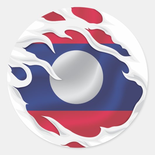 Laos Ripped Flag Classic Round Sticker (Voorkant)