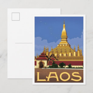 Laos Vintage Kunst Reizen Briefkaart