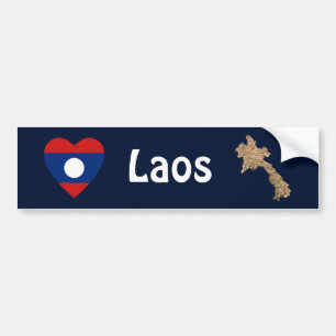 Laos Vlag Hart + Landkaart Bumpersticker
