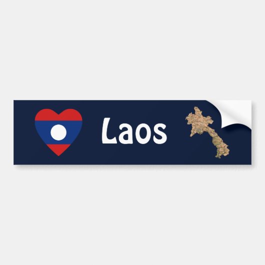 Laos Vlag Hart + Landkaart Bumpersticker (Voorkant)
