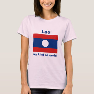 Laos Vlag + Kaart + Tekst T-Shirt