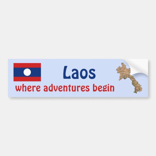 Laos Vlag + Landkaart Bumpersticker (Voorkant)