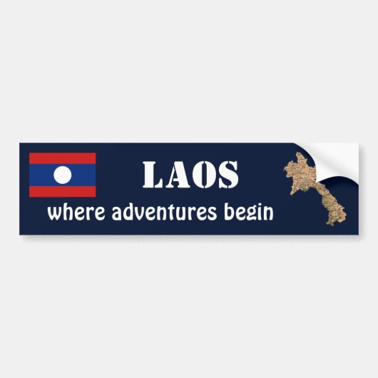 Laos Vlag + Landkaart Bumpersticker (Voorkant)