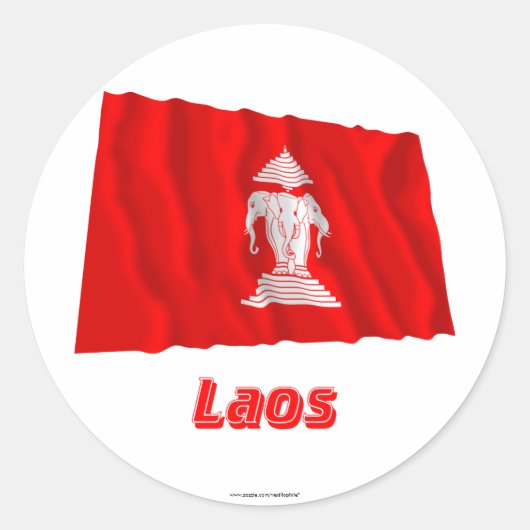 Laos Waving Flag met naam (1952-1975) Ronde Sticker (Voorkant)
