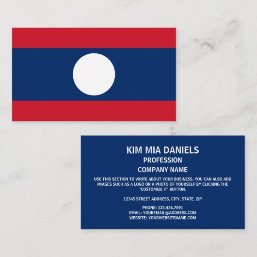 Laotiaanse vlag, vlag van Laos Visitekaartje (Voorkant / Achterkant)