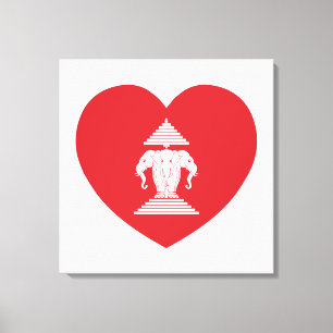 Laotian Erawan 3 Headed Elephant Heart Flag Canvas Afdruk