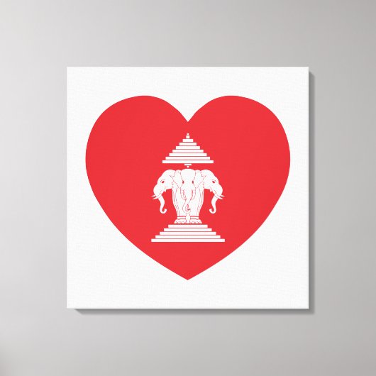 Laotian Erawan 3 Headed Elephant Heart Flag Canvas Afdruk (Voorkant)