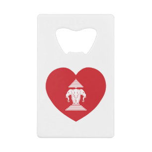 Laotian Erawan 3 Headed Elephant Heart Flag Creditkaart Flessenopener