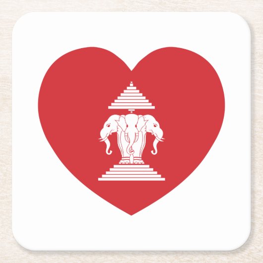 Laotian Erawan 3 Headed Elephant Heart Flag Kartonnen Onderzetters (Voorkant)