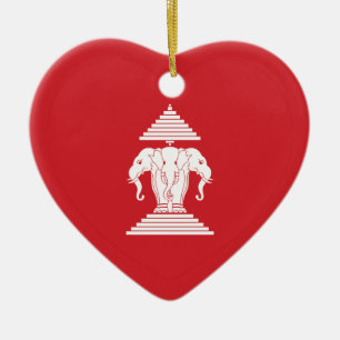 Laotian Erawan 3 Headed Elephant Heart Flag Keramisch Ornament