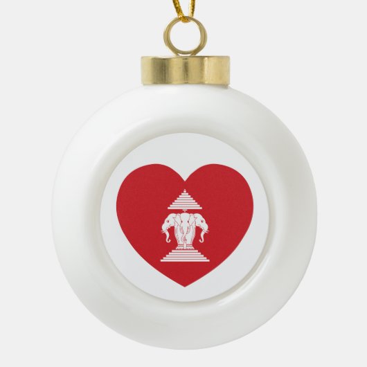 Laotian Erawan 3 Headed Elephant Heart Flag Keramische Bal Ornament (Voorkant)