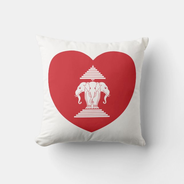 Laotian Erawan 3 Headed Elephant Heart Flag Kussen (Voorkant)