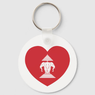 Laotian Erawan 3 Headed Elephant Heart Flag Sleutelhanger
