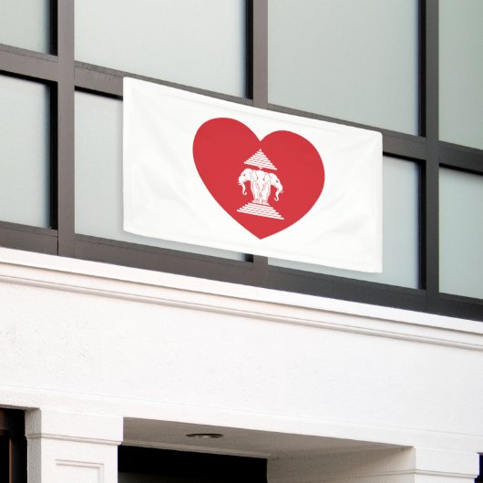 Laotian Erawan 3 Headed Elephant Heart Flag Spandoek (Buitenkant Gebouw)