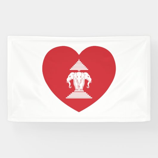 Laotian Erawan 3 Headed Elephant Heart Flag Spandoek (Horizontaal)