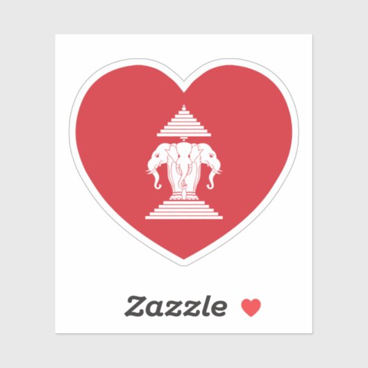 Laotian Erawan 3 Headed Elephant Heart Flag Sticker (Vel)