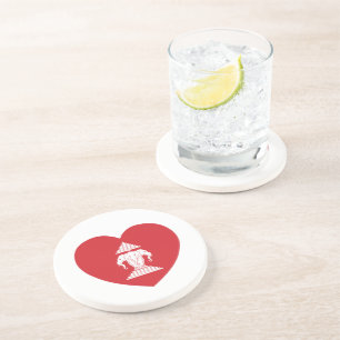 Laotian Erawan 3 Headed Elephant Heart Flag Zandsteen Onderzetter