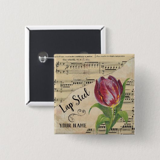 Lap Steel Tulp Sheet Music Gepersonaliseerd Vierkante Button 5,1 Cm (Voorkant /achterkant)
