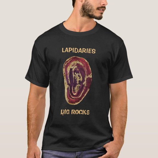 *~* LAPIDARIES DIG ROCKS Agate Slab Gold Glitter T-shirt (Voorkant)
