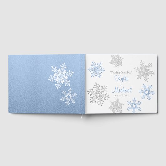 Lapis Blauw Zilver Grijs Sneeuwvlok Winter Bruilof Gastenboek (Volledig)