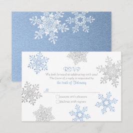 Lapis Blauw Zilver Sneeuwvlok Winter Bruiloft RSVP Kaartje