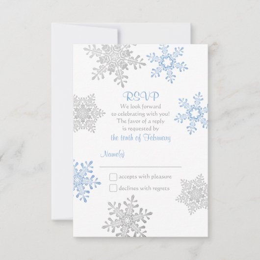 Lapis Blauw Zilver Winter Sneeuwvlok Bruiloft RSVP (Voorkant)