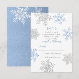 Lapis Blauw Zilver Winter Sneeuwvlok Bruiloft RSVP Kaartje
