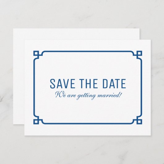Lapis Blue Deco Chic Save the Date Briefkaart (Voorkant / Achterkant)