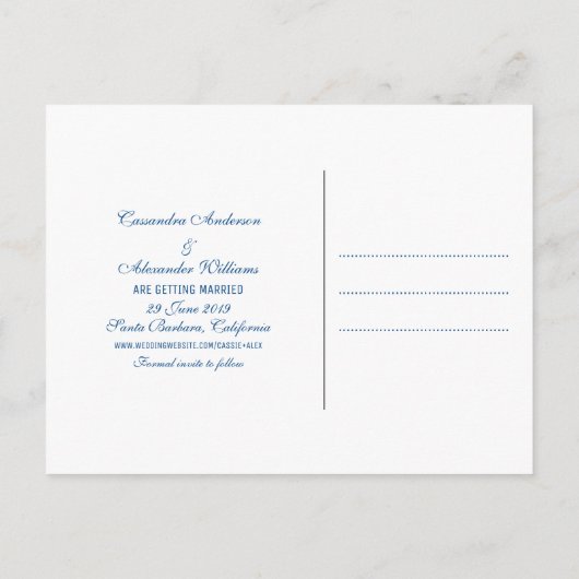 Lapis Blue Deco Chic Save the Date Briefkaart (Achterkant)