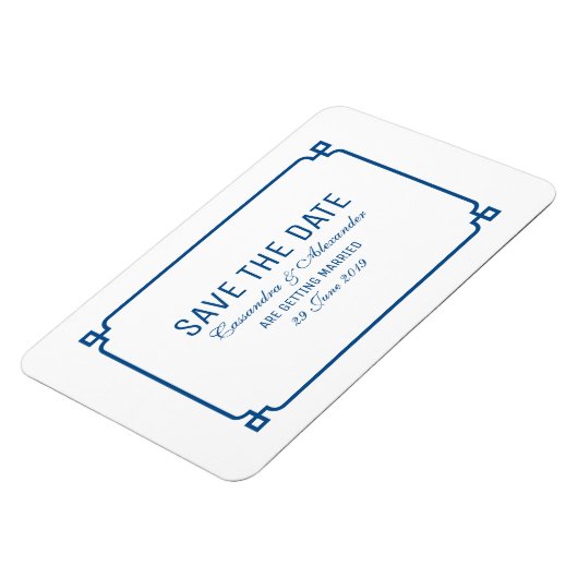 Lapis Blue Deco Chic Save the Date Magneet (Linkerzijde)