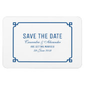 Lapis Blue Deco Chic Save the Date Magneet (Horizontaal)
