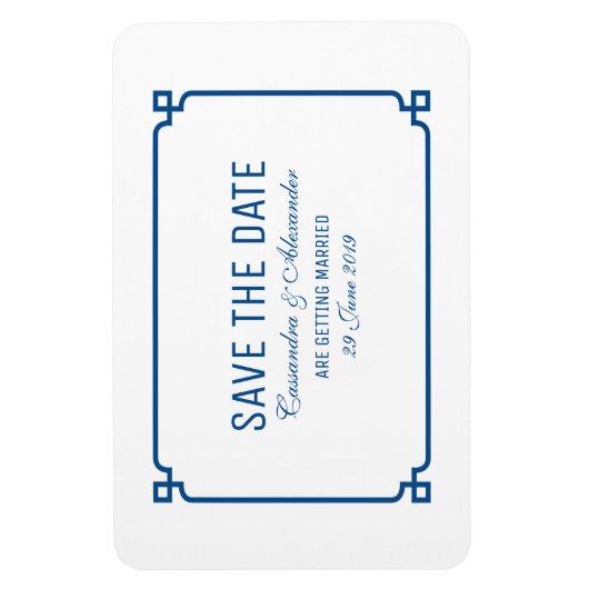 Lapis Blue Deco Chic Save the Date Magneet (Verticaal)