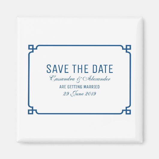 Lapis Blue Deco Chic Save the Date Magneet (Voorkant)