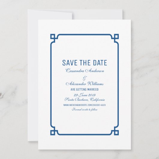 Lapis Blue Deco Chic Save the Date Uitnodiging (Voorkant)
