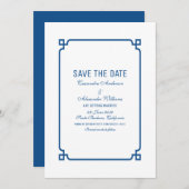 Lapis Blue Deco Chic Save the Date Uitnodiging (Voorkant / Achterkant)