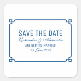 Lapis Blue Deco Chic Save the Date Vierkante Sticker