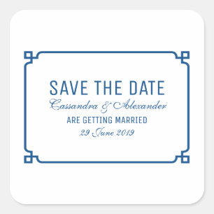 Lapis Blue Deco Chic Save the Date Vierkante Sticker