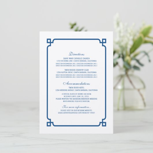 Lapis Blue Deco Chic Wedding Info Kaart (Staand voorkant)