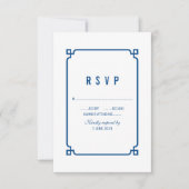 Lapis Blue Deco Chic Wedding RSVP (Voorkant)