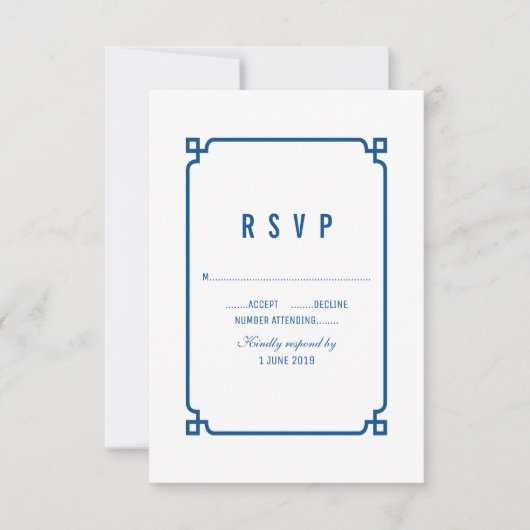 Lapis Blue Deco Chic Wedding RSVP (Voorkant)