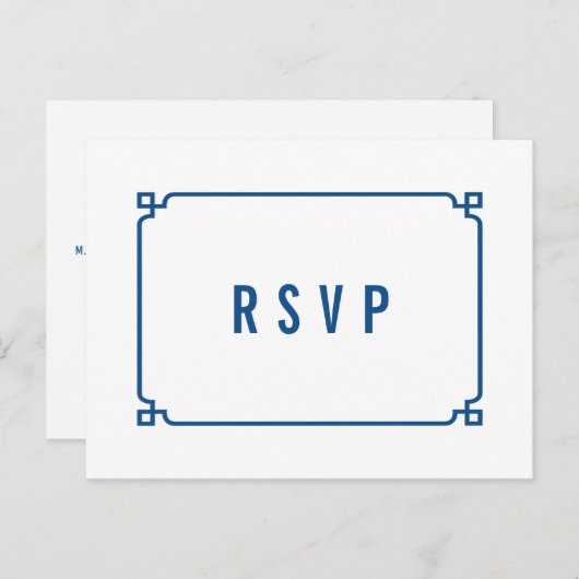 Lapis Blue Deco Chic Wedding RSVP Briefkaart (Voorkant / Achterkant)
