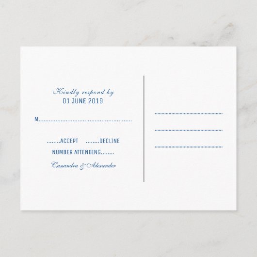 Lapis Blue Deco Chic Wedding RSVP Briefkaart (Achterkant)