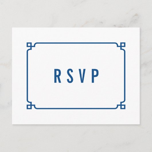 Lapis Blue Deco Chic Wedding RSVP Briefkaart (Voorkant)