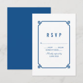 Lapis Blue Deco Chic Wedding RSVP Kaartje (Voorkant / Achterkant)