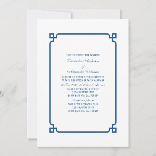 Lapis Blue Deco Chique Bruiloft Uitnodigen Kaart (Voorkant)