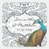 Lapis Blue Peacock Love Bird Wedding Seal Vierkante Sticker (Voorkant)