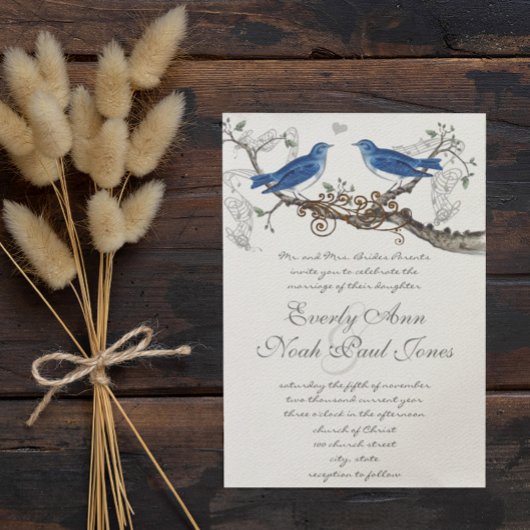  Lapis Blue Tortelduifjes Wedding Invitations Kaart