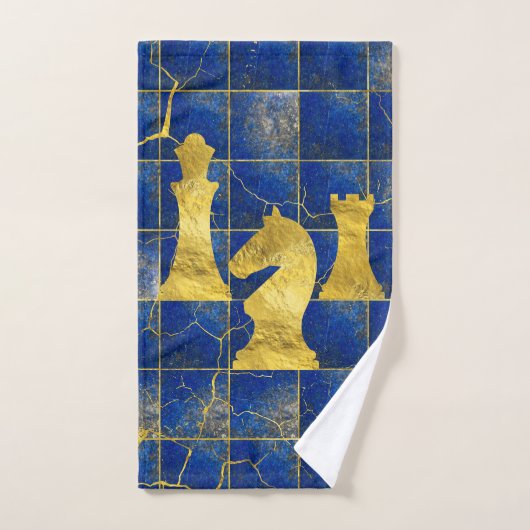 Lapis Lazuli Chessboard en Gold Chess Piecks Bad Handdoek (Handdoek)