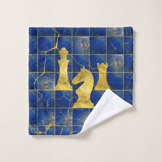 Lapis Lazuli Chessboard en Gold Chess Piecks Bad Handdoek (Wasdoekje)