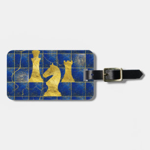 Lapis Lazuli Chessboard en Gold Chess Piecks Bagagelabel